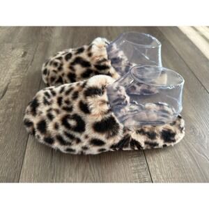 Victoria's Secret Leopard Print Faux Fur Slippers Womens Medium M House Shoes
